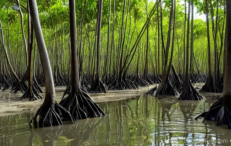 맹그로브 숲과 해양 생물의 서식지 보호 - **Prompt:** "A lively and detailed scene showcasing the rich biodiversity within a thriving mangrove... 맹그로브 숲과 해양 생물의 서식지 보호 - **Prompt:** "A lively and detailed scene showcasing the rich biodiversity within a thriving mangrove...