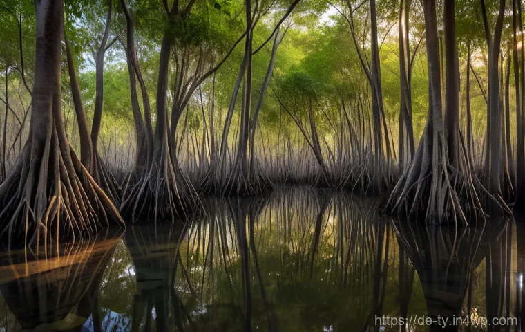 맹그로브 숲의 생물학적 연구 현황 - Image Prompt 1: The Resilient Coastal Guardian**